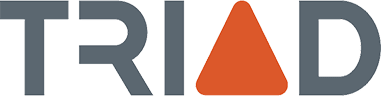 The image shows the word "TRIAD" in gray capital letters, with an orange triangle replacing the letter "A".