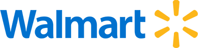 Logo with blue stylized text reading "Walmart" on a transparent background, featuring a yellow starburst design to the right.
